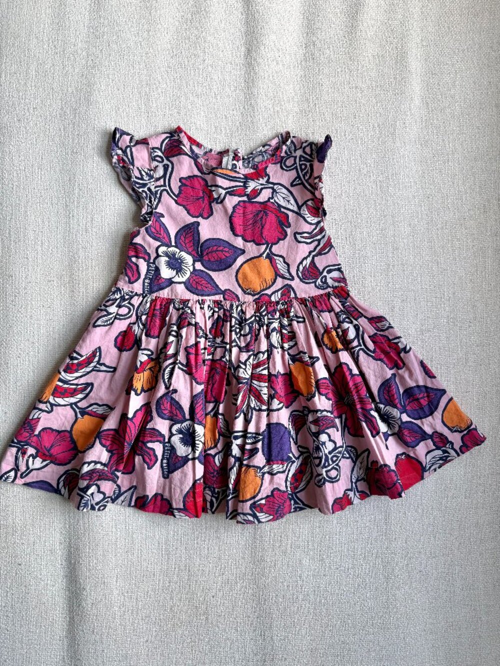 Petit Bateau Girls Pink Floral Cotton Dress Size 4T Flutter Sleeve Summer Dress